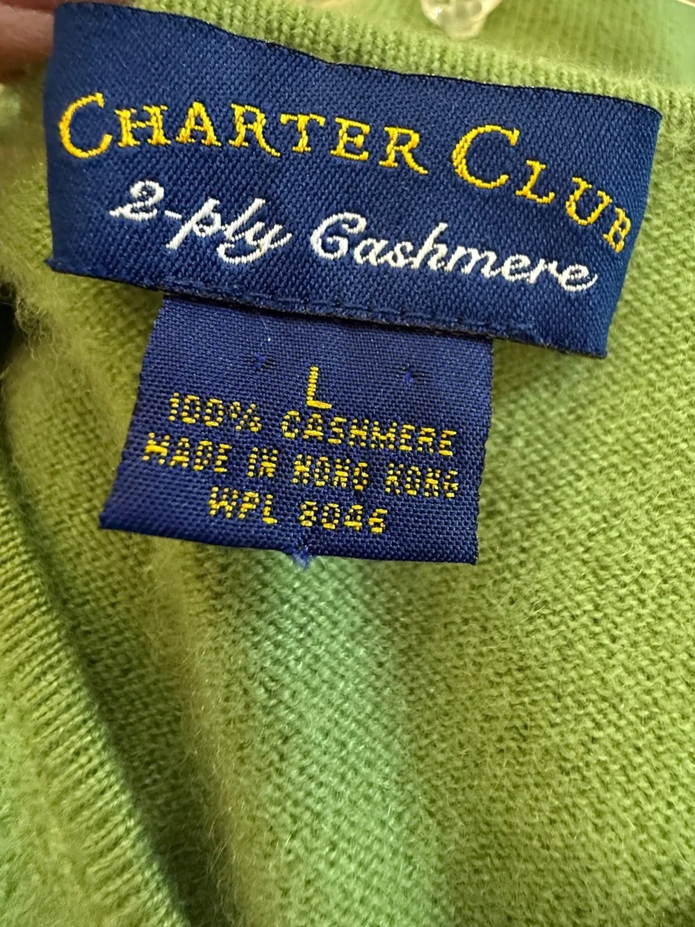 Charter Club 100% Cashmere V-Neck Sweater Large Green 2 Ply Knit